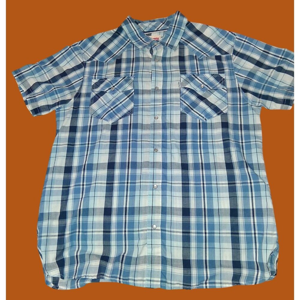 Levis Mens Modern Fit Blue Plaid Short Sleeve Button-Up Shirt